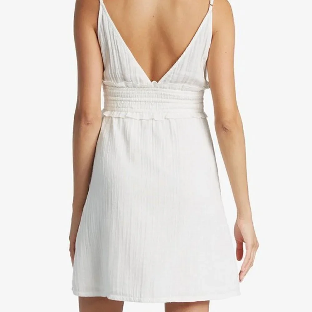 NWT ROXY Simple Blossom Cotton Empire Waist Mini Dress White Medium - Picture 2 of 5